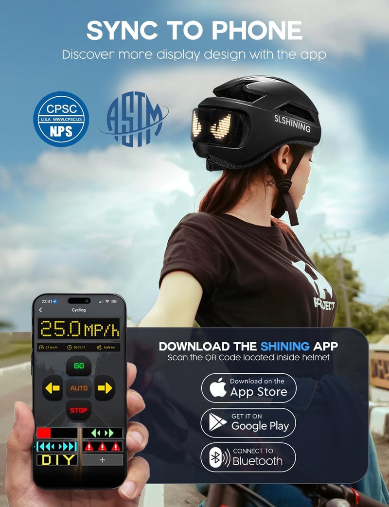 Docgari Bike Helmet with Light - Bike Helmet with DIY LED Screen for Scooter, Bicycle, Skateboard - LED Display Helmet with Customizable Patterns - Bicycle Helmet Light for Adult Men and Women - Image 2